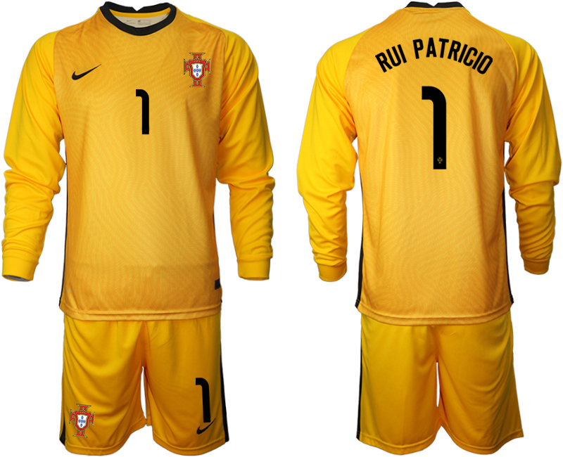 Men 2021 European Cup Portugal yellow Long sleeve goalkeeper #1 Soccer Jersey